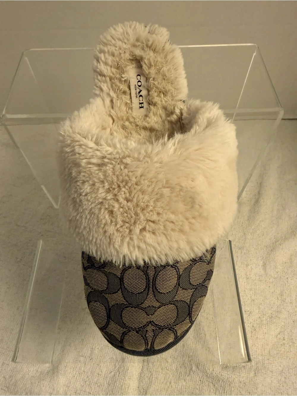 Coach Zena Signature Jacquard Faux Fur Mule Slippers Women’s Size 9B